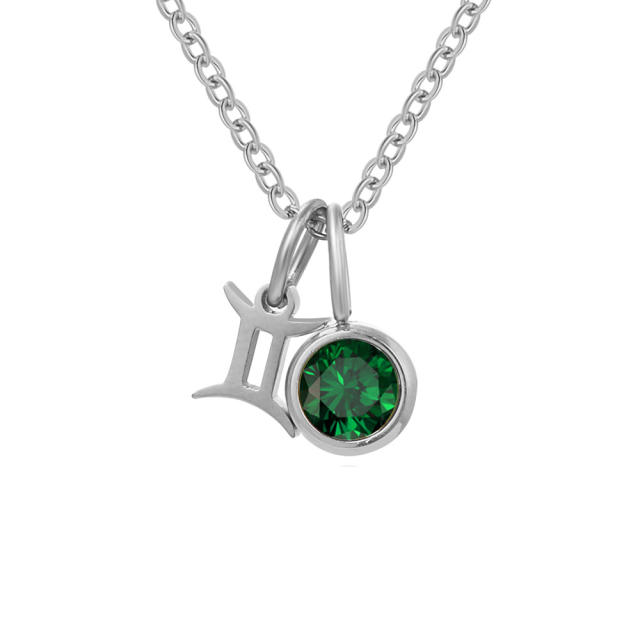 Dainty zodiac birthstone pendant stainless steel necklace