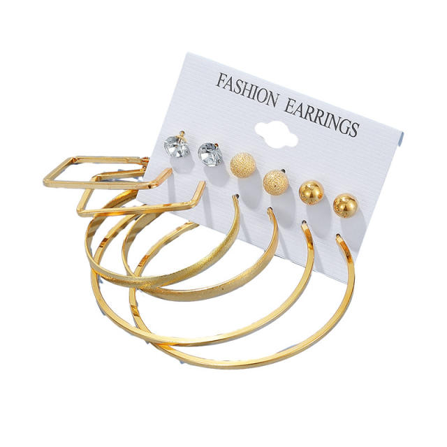 6 pair gold color oversize hoop earrings set for women