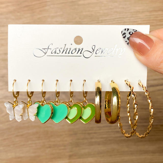 5 pair colorful acrylic butterfly women earrings set