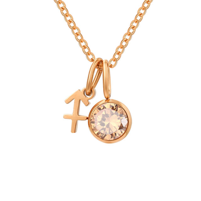 Dainty zodiac birthstone pendant stainless steel necklace