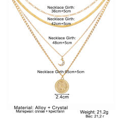 Boho four layer snake chain moon coin pendant women necklace