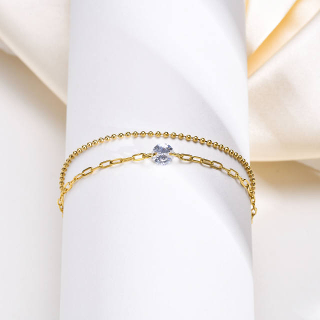 Dainty two layer infinity heart bar stainless steel women bracelet
