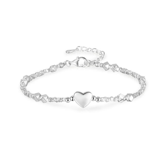 925 sterling silver tiny heart bead bracelet for women