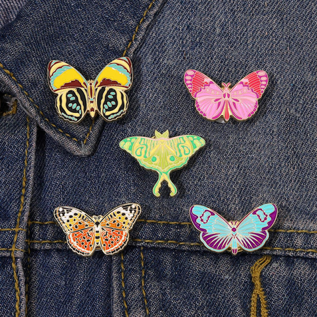Color enamel moth shape alloy brooch pins