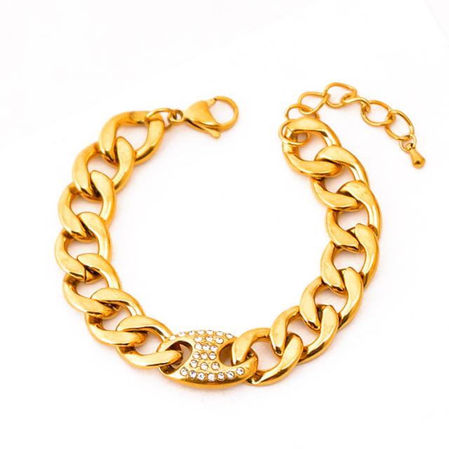 HIPHOP thick stainless steel cuban link chain necklace bracelet set