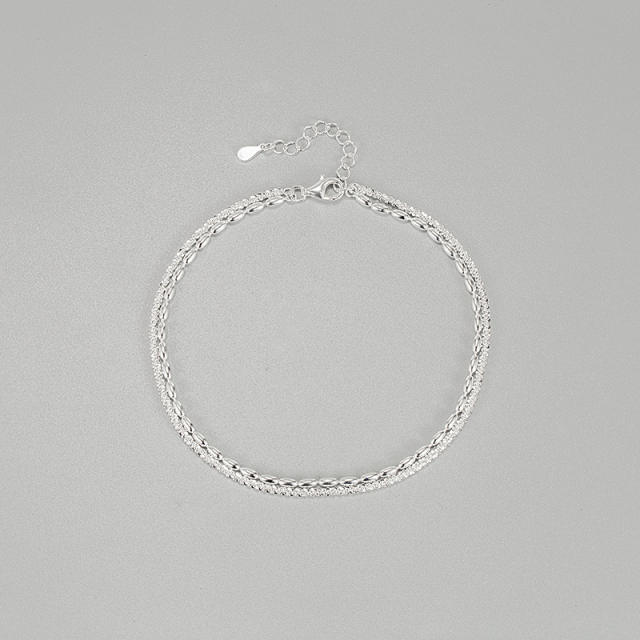 925 sterling silver two layer dainty shiny women anklet