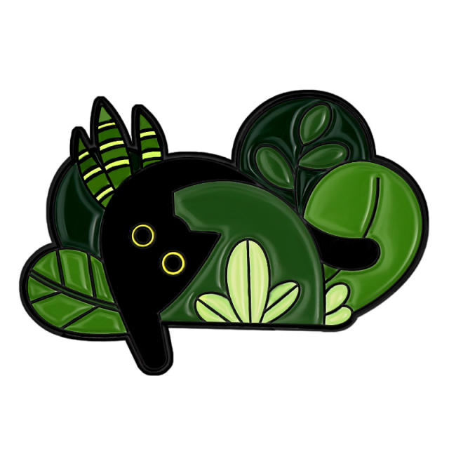 Color enamel black cat plant cartoon brooch pins