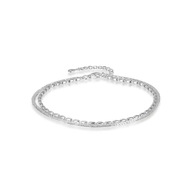 925 sterling silver two layer dainty shiny women anklet