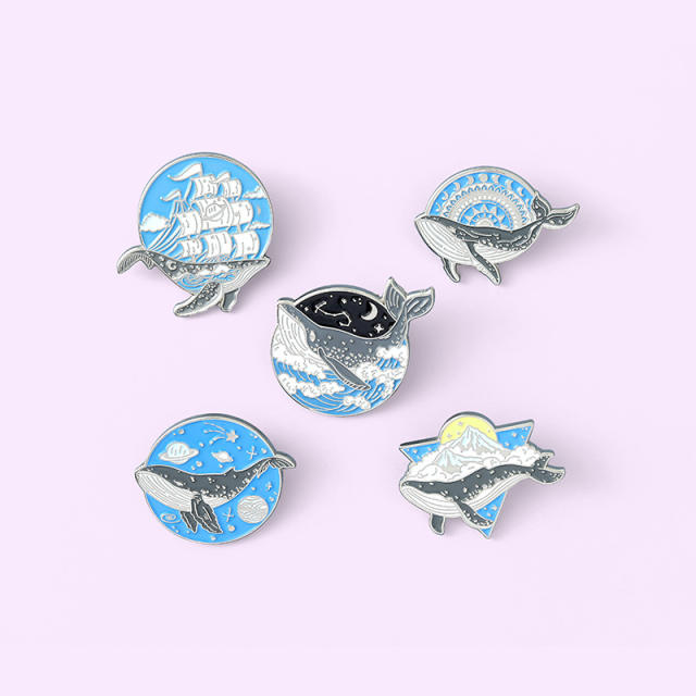Creative blue color ocean series whale alloy brooch pins