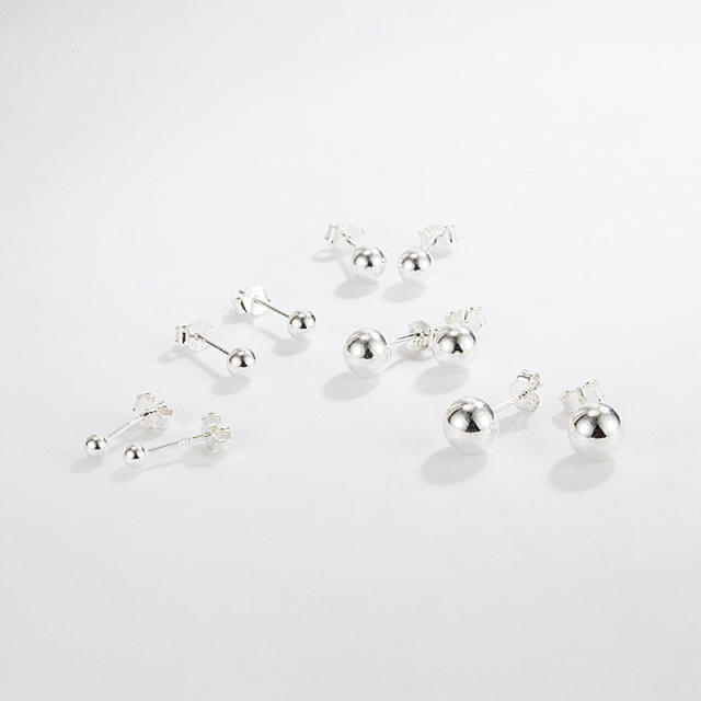 925 sterling silver cute ball bead women studs earrings