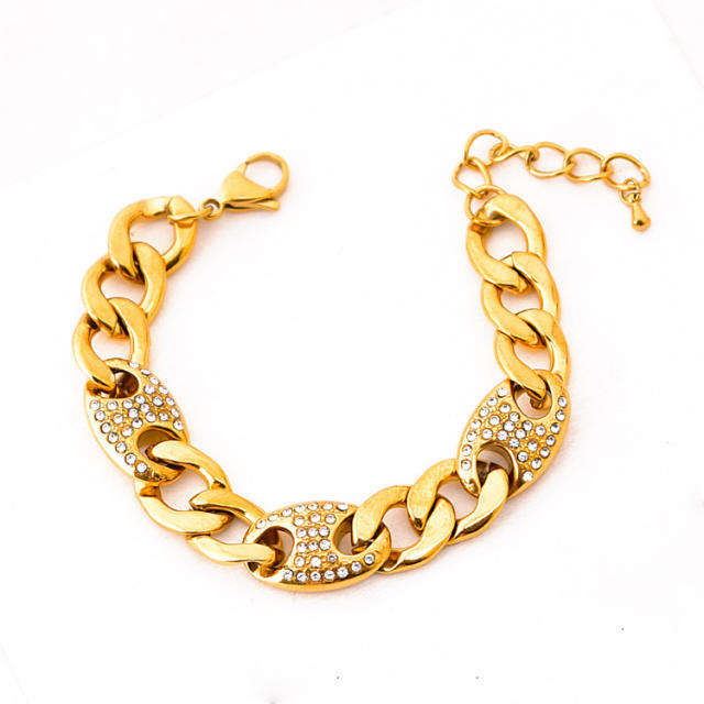 HIPHOP thick stainless steel cuban link chain necklace bracelet set
