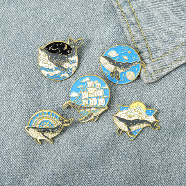 Creative blue color ocean series whale alloy brooch pins