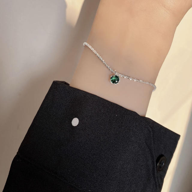 925 sterling silver hot sale color cubic zircon charm shiny bracelet