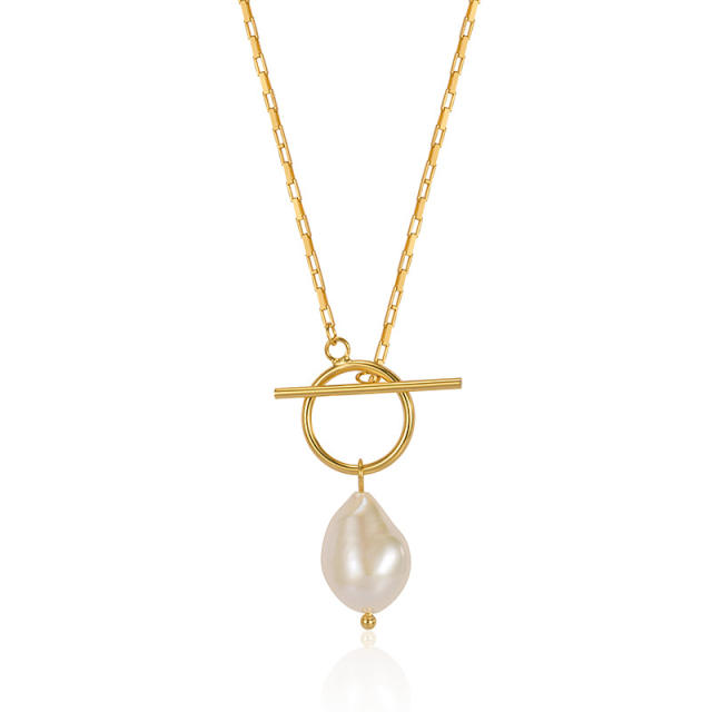 Dainty 925 sterling silver baroque pearl pendant toggle necklace for women
