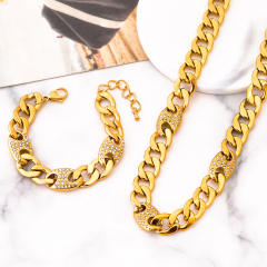 HIPHOP thick stainless steel cuban link chain necklace bracelet set
