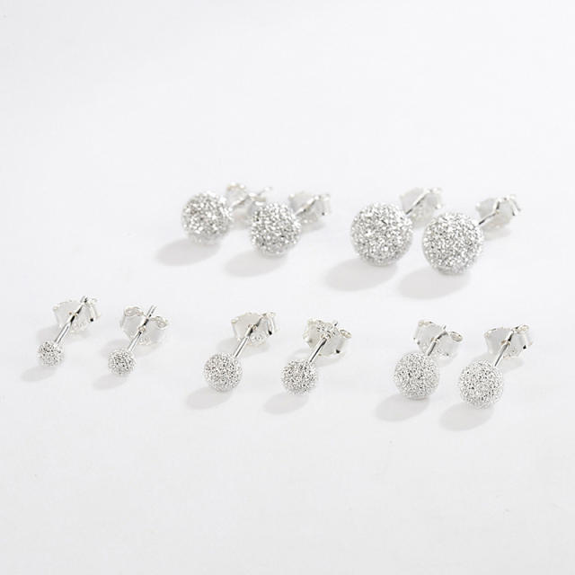 925 sterling silver frost ball bead easy match basic studs earrings