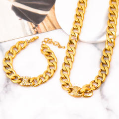 HIPHOP thick stainless steel cuban link chain necklace bracelet set
