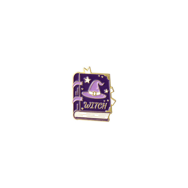 Cartoon purple color enamel halloween the witch series brooch pins