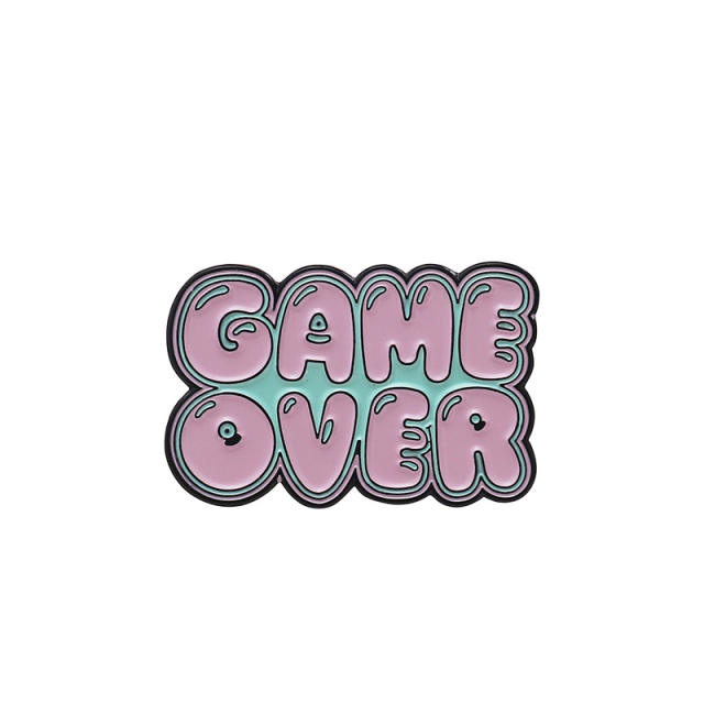 Cute game over letter pink heart brooch pins