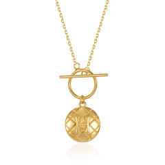 925 Sterling silver checkered coin pendant toggle dainty necklace for women