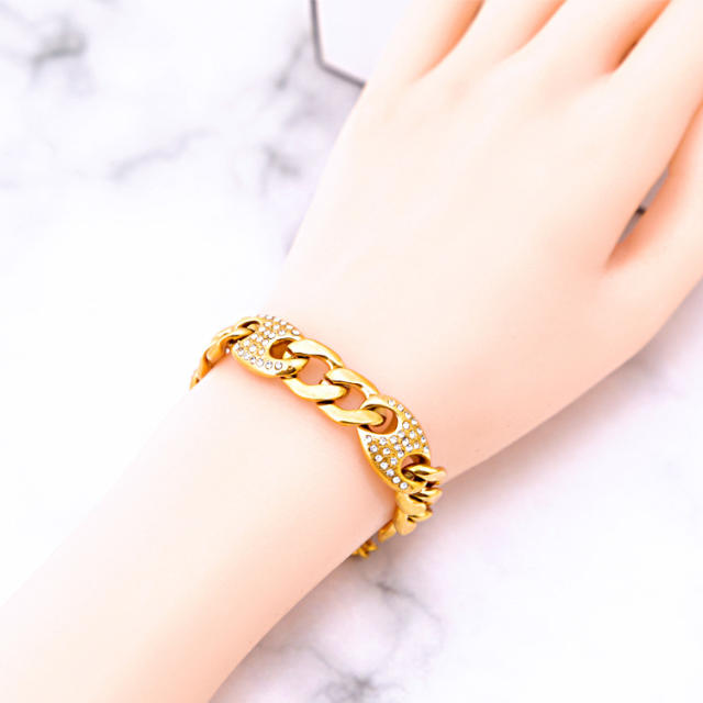 HIPHOP thick stainless steel cuban link chain necklace bracelet set