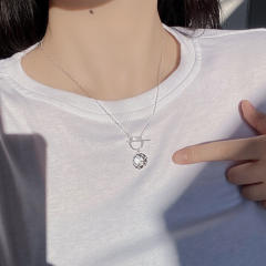 925 Sterling silver checkered coin pendant toggle dainty necklace for women
