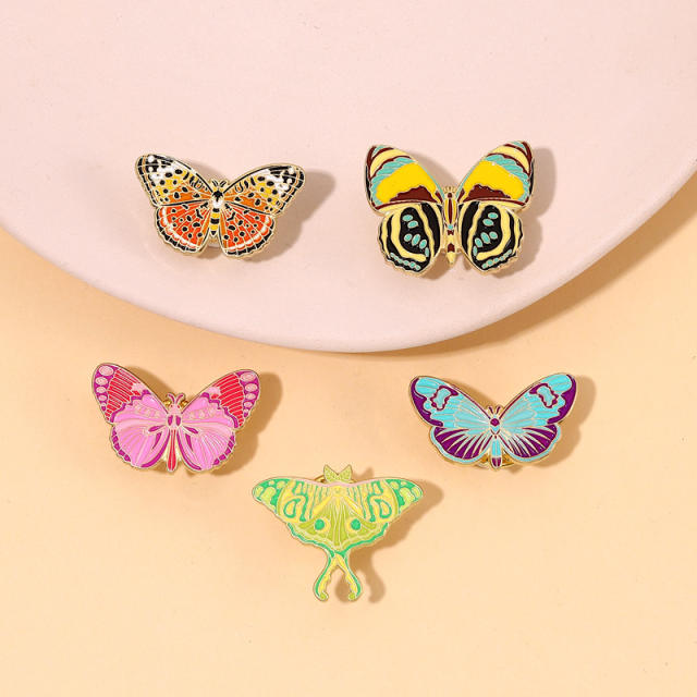 Color enamel moth shape alloy brooch pins