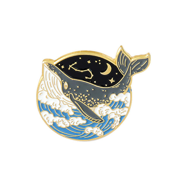Creative blue color ocean series whale alloy brooch pins