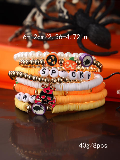 8pcs set halloween clay bead elastic bracelet set