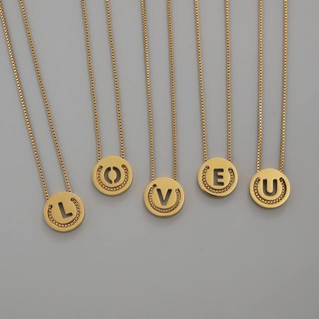 Hiphop initial letter coin pendant stainless steel box chain necklace
