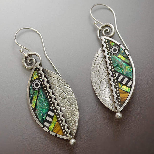 Vintage creative silver color leaf earrings