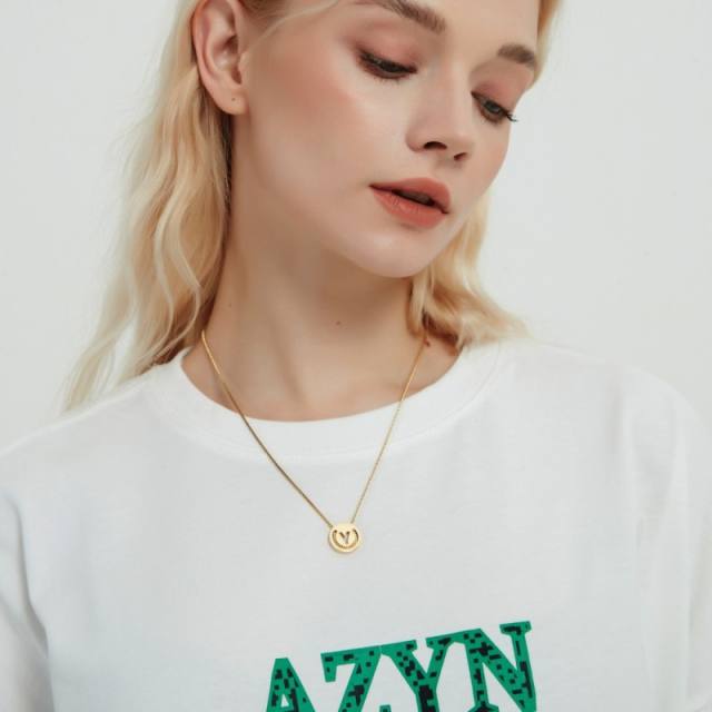 Hiphop initial letter coin pendant stainless steel box chain necklace