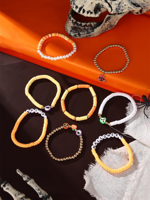 8pcs set halloween clay bead elastic bracelet set