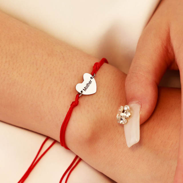 Red black rope chain stainless steel heart engrave letter couple bracelet gift bracelet