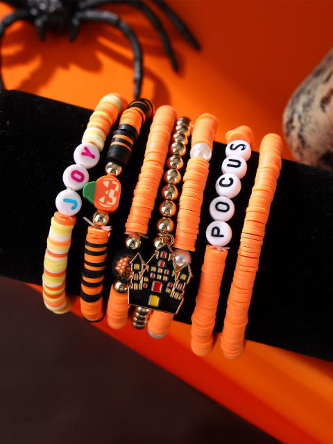 8pcs set halloween series clay bead elastic bracelet