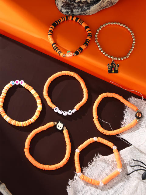 8pcs set halloween series clay bead elastic bracelet