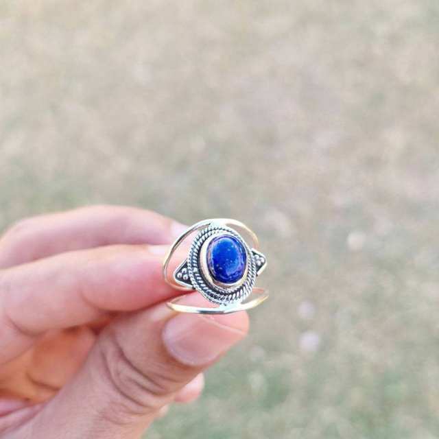 Vintage boho oval blue stone statement wide rings