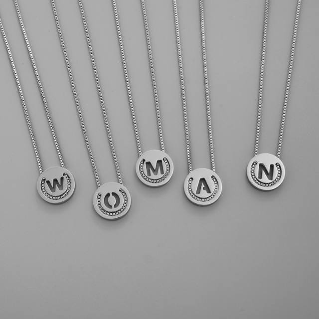 Hiphop initial letter coin pendant stainless steel box chain necklace