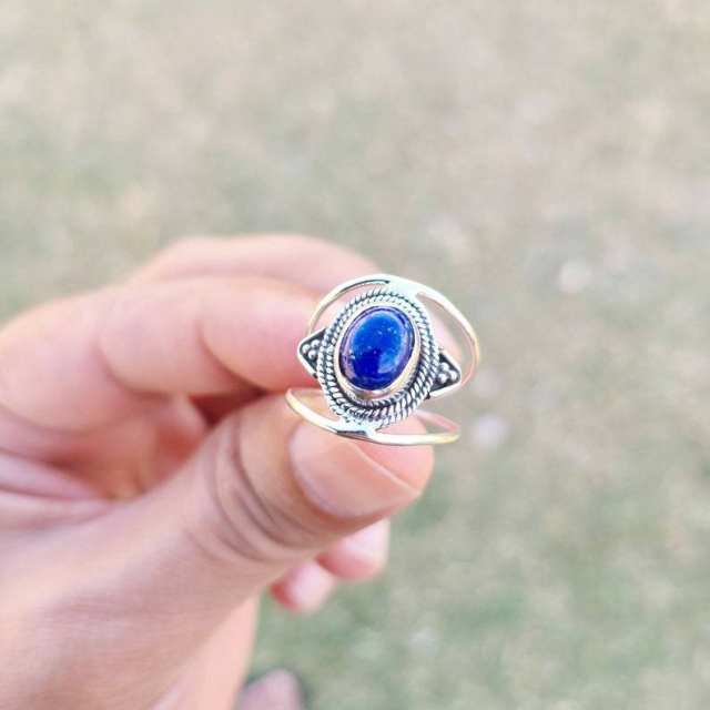 Vintage boho oval blue stone statement wide rings