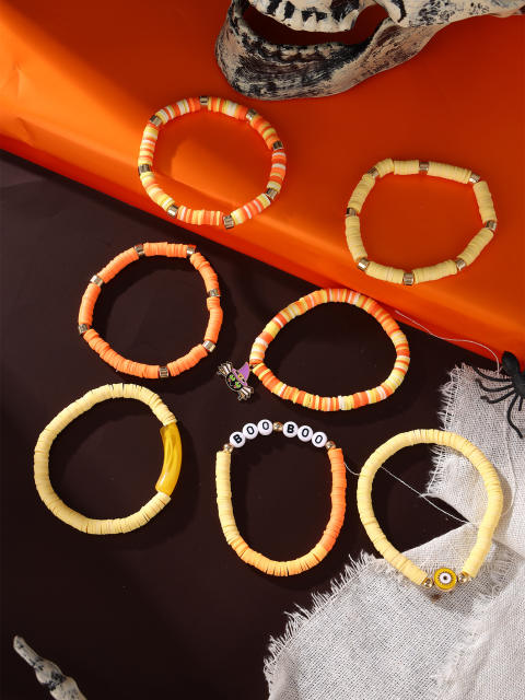 8pcs set halloween series clay beads elastic bracelet set