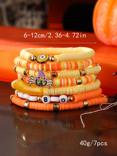 8pcs set halloween series clay beads elastic bracelet set