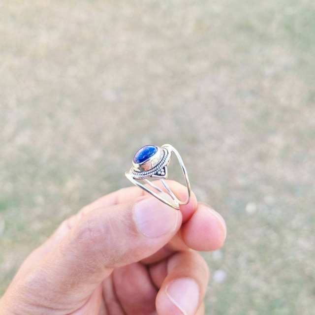 Vintage boho oval blue stone statement wide rings