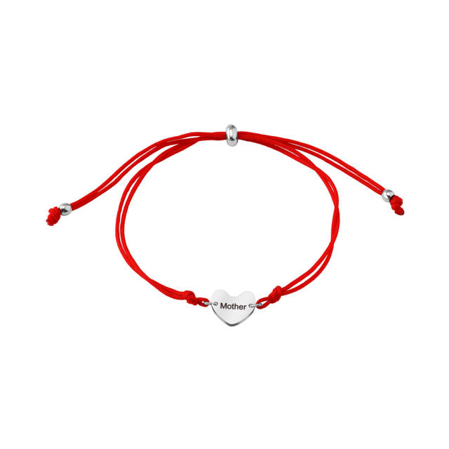 Red black rope chain stainless steel heart engrave letter couple bracelet gift bracelet