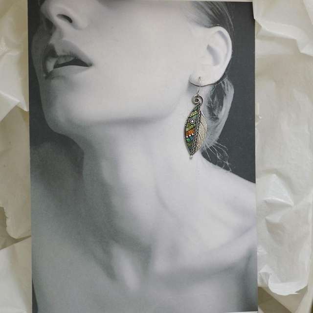 Vintage creative silver color leaf earrings