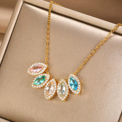 Personality birthstone oval shape pendant copper material pendant necklace