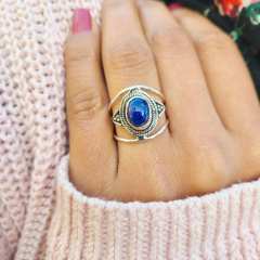 Vintage boho oval blue stone statement wide rings
