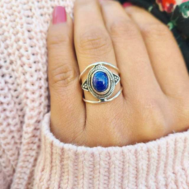 Vintage boho oval blue stone statement wide rings
