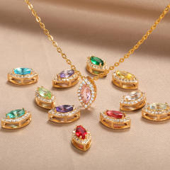 Personality birthstone oval shape pendant copper material pendant necklace