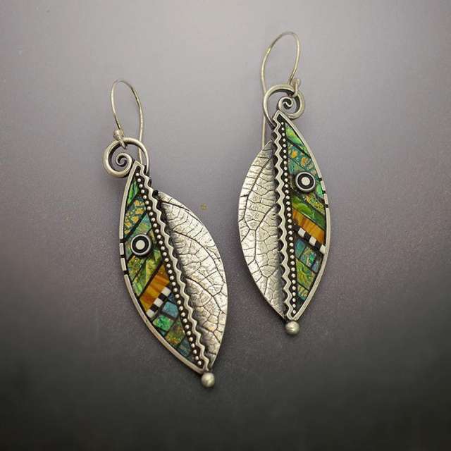 Vintage creative silver color leaf earrings