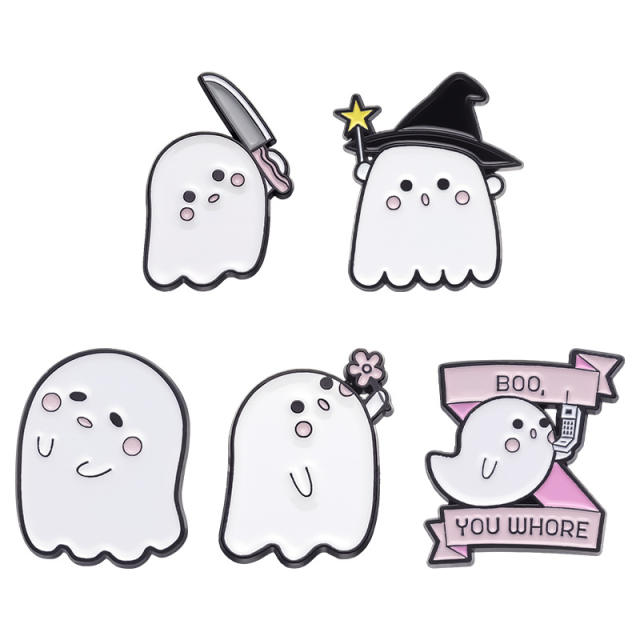 Halloween white color enamel ghost alloy brooch pins